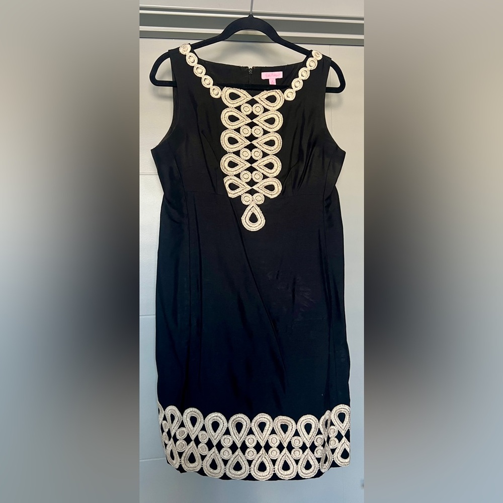 Lilly Pulitzer Black and Gold Shift Dress - Size 12